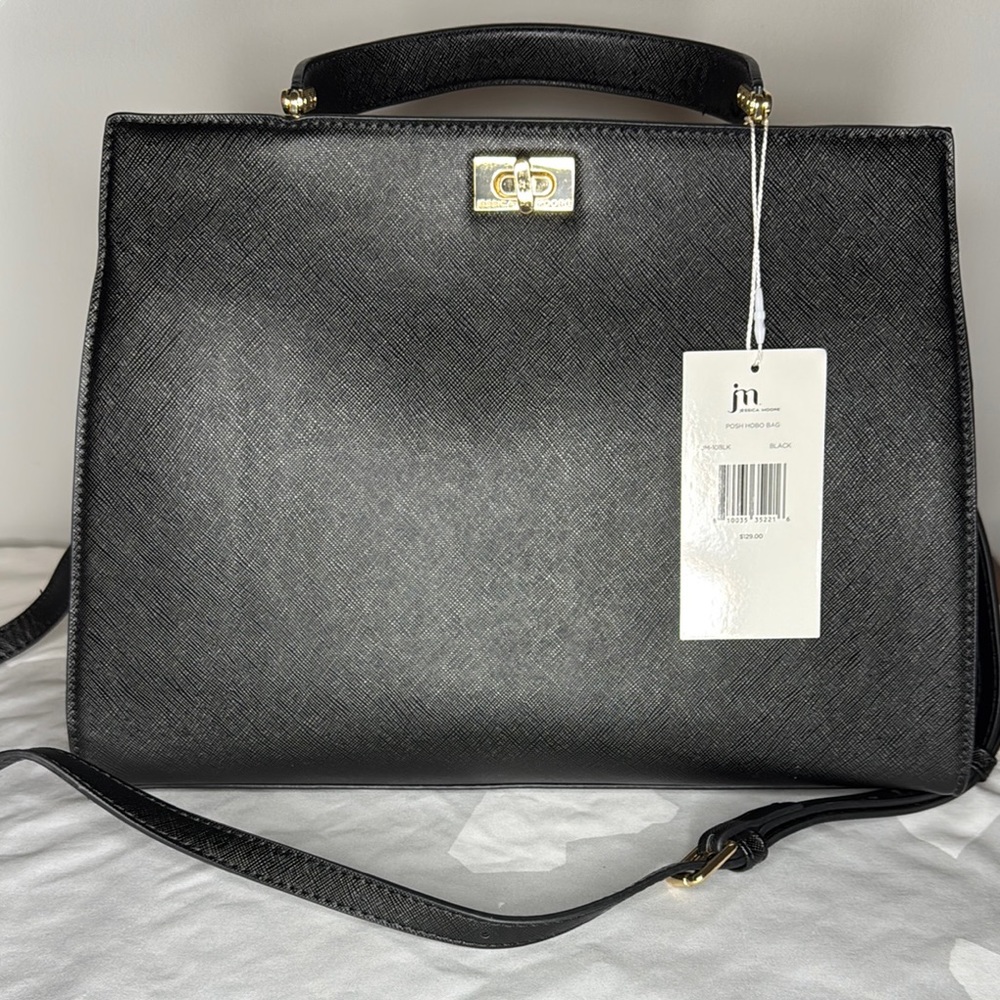 JM Collection Black Shoulder Bag with Gold Hardware
